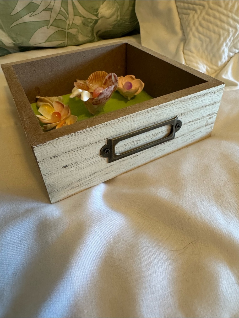 Handcrafted Seashell Flower Shadow Box - Brown Frame, Multicolor Shells - Picture 2 of 5